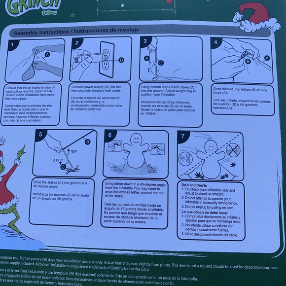 The Grinch 4-Foot Max Christmas Sweater Gemmy LED Outdoor Airblown Inflatable - Picture 7 of 7